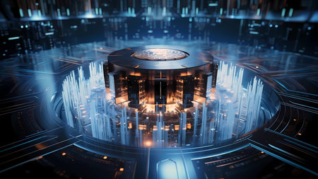 3D rendering of abstract technology concept, Hi-tech communication concept, Generation AI illustrations.の素材
