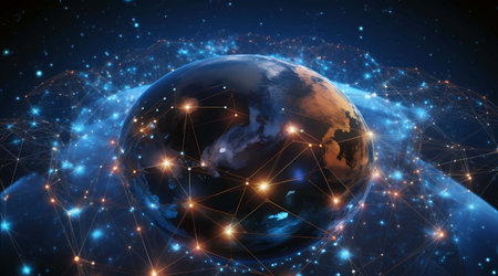 Global network connection over planet Earth, 3D rendering Elements of this image furnished, Generation AI illustrations.の素材