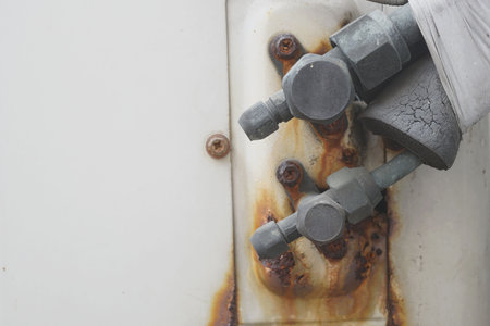 A man using a gas faucet to connect a gas tube.