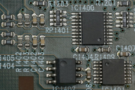 Close up a IC electronic components solder on a board.の写真素材