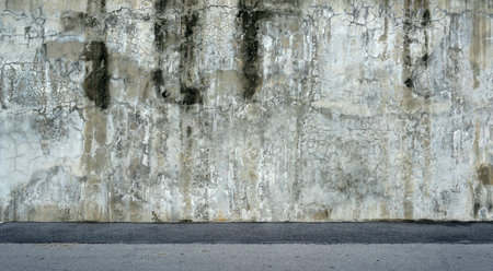 Grunge concrete wall and asphalt road background with copy space.の写真素材