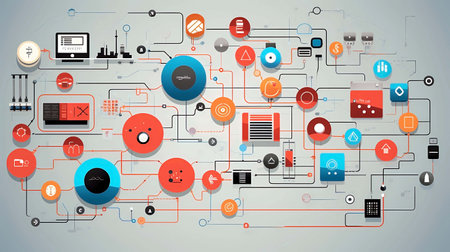 A illustration of business and technology concept, abstract background with icons, Generations AI illustrations.の素材