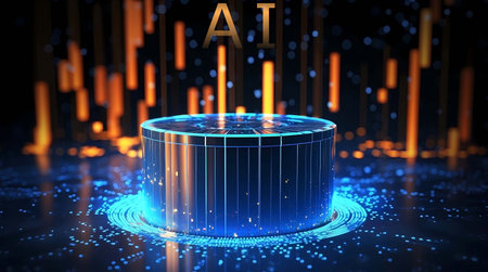 3D rendering of data processing in artificial intelligence (AI), artificial intelligence (AI) and machine learning (AI) concept, Generative AI illustrations.の素材