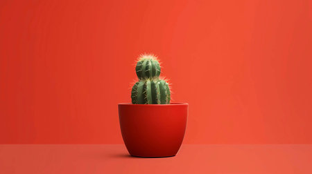 Cactus in a pot on a red background 3d rendering,  Generative AI illustrations.の素材