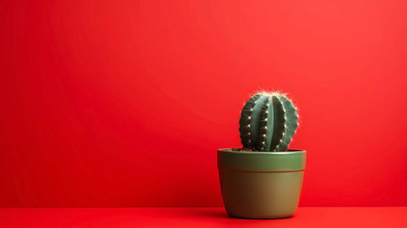 Cactus in a pot on a red background minimal concept,  Generative AI illustrations.の素材