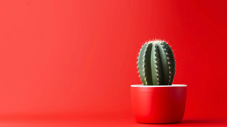 Cactus in a pot on a red background 3d rendering,  Generative AI illustrations.の素材