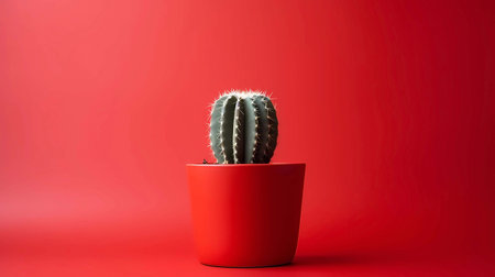 Cactus in a pot on a red background minimal style,  Generative AI illustrations.の素材