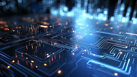 Circuit board background, Technology and science concept 3D Rendering, Generative AI illustrations.の素材