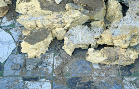 Closeup of a stone floor in a construction site, horizontal aspect