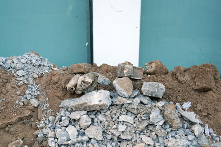 A pile of rubble and concrete at construction site.の写真素材