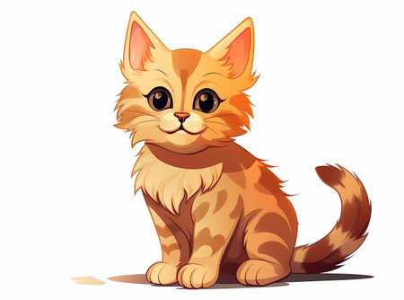 Cute cartoon kitten sitting on a white background, Generative AI illustrations.の素材