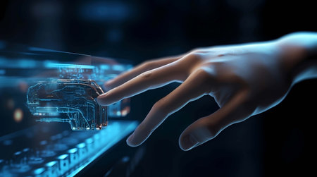 View of a Cyborg hand holding a car model - 3d rendering, Generative AI illustrations.の素材