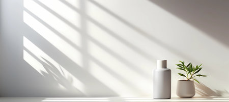 cosmetic bottle mockup on white wall background, Generative AI illustrations.の素材