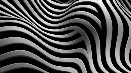 Abstract 3d rendering of wavy lines in black and white colors, Generative AI illustrations.の素材