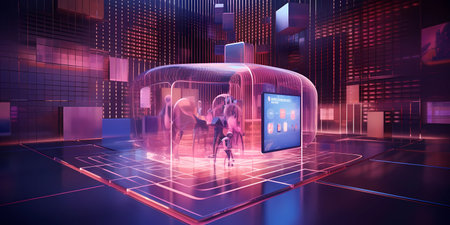 3d rendering of cyborgs in front of a hologram, Generative AI illustrations.の素材