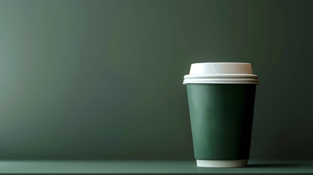 Coffee cup mockup on green background, Generative AI illustrations.の素材