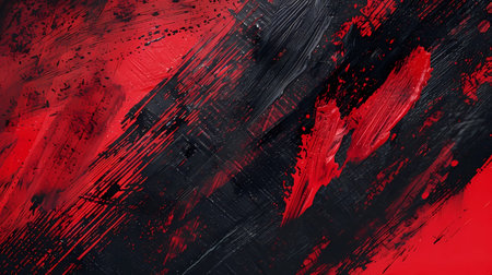 abstract red, black and black paint strokes on canvas background texture, Generative AI illustrations.の素材