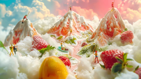 Birthday cake with candles and fruits in the form of a unicorn, Generative AI illustrations.の素材