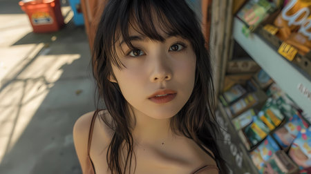 Portrait of beautiful asian woman in the shopping mall, Generative AI illustrations.の素材