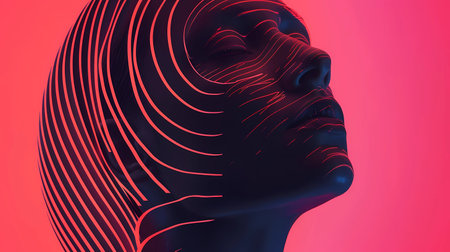 3d rendering of a female face in neon light. 3d illustration.の素材