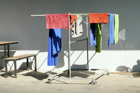 Clothes drying on a clothesline.