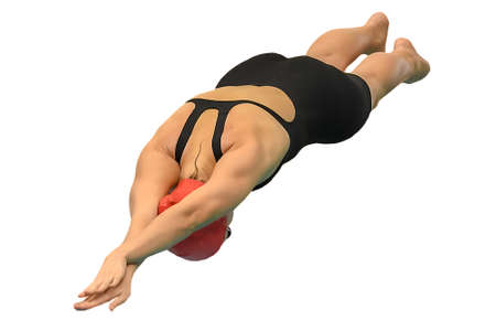 Girl Swimmer competing at a swim meetの写真素材