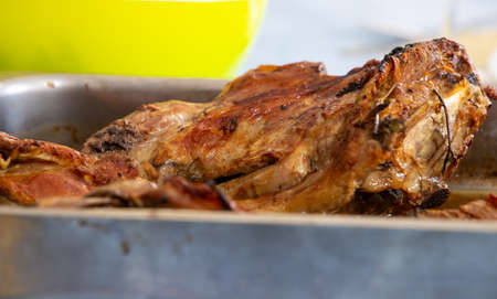 Homemade roasted lamb ready to eat. Typical easter portuguese dish.の写真素材