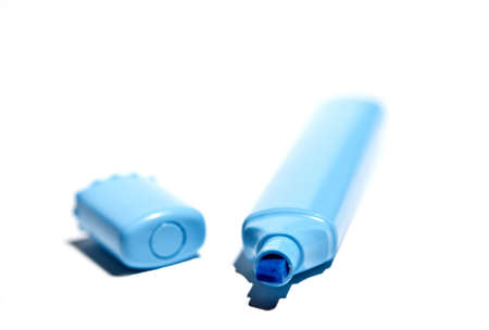 Blue highlighter pen on white background isolated