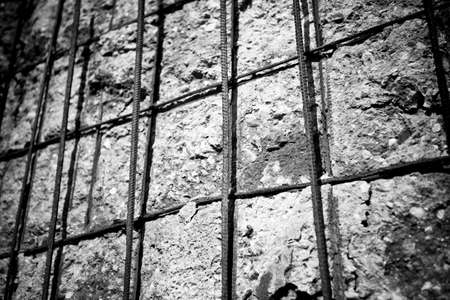 Cement construction iron reinforcement, black and whiteの写真素材
