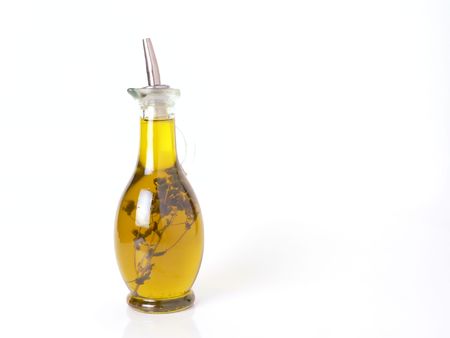 Olive oil bottle isolated in white backgroundの写真素材