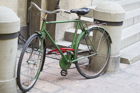 A bycicle's  close up in an italian streetの写真素材