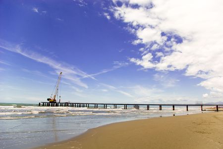 A new pier is built in Tuscany. Big building with great impact in the environment.の写真素材