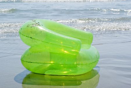 Plastic comfortable puff in the seaの写真素材