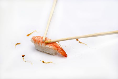 Close up of a shrimp nigiri in a elegant compositionの写真素材