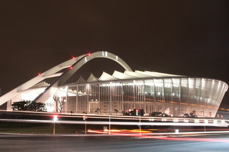 DURBAN - APRIL  5: the Moses Mabhida stadium of Durban photographed at night, april 5, 2010のeditorial素材