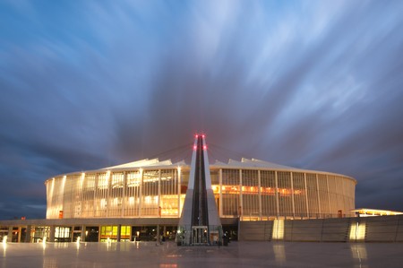 DURBAN - APRIL  5: the Moses Mabhida stadium of Durban photographed at night, april 5, 2010のeditorial素材
