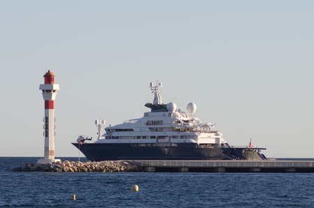CANNES, FRANCE - MAY 15:  superyacht anchored in cannes' bay  during the 64th Annual Cannes Film Festival on May 15, 2011 in Cannes, France.のeditorial素材