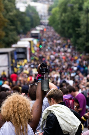 LONDON - AUG 28: view of  ladbroke Grove street full of reveillers during the  Notting Hill Carnival...