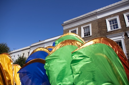 LONDON - AUG 28: colored flags wave in notting hill during the traditional caribbean carnival on...