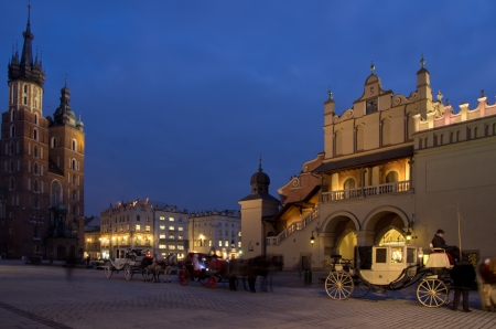 The Main Market Square in Cracow is the most important square of the Old Town in Cracow, Poland  In the background is St  Maryのeditorial素材
