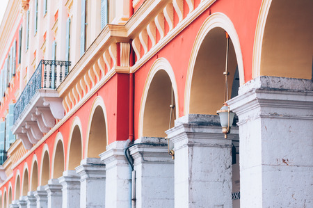 Architectural arches and columns of the Place Massena,Nice,Franceの写真素材