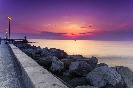 Beautiful sunset on the tireenic coastline of italy,Europe,の写真素材