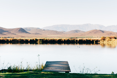 Little natural pond inside a winery near Robertson, western cape, south africaの写真素材