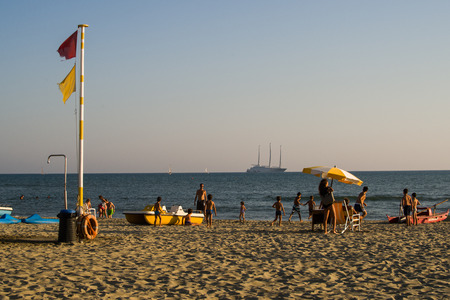 LIDO DI CAMAIORE,ITALY-JUL.22:Yacht A, owned by Russian billionaire Andrey Melnichenko, is anchored off Lido di camaiore's coast, on the 22th of july 2017 in the coastline of tuscany,Italy. The 143 meter long yacht is th elongest sail boat in the world.のeditorial素材