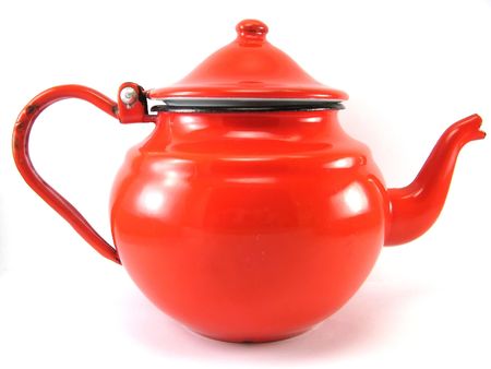 an image of a red teapot over a white backgroundの写真素材