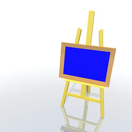 a 3d render of a wooden easel and a frame paintingの写真素材