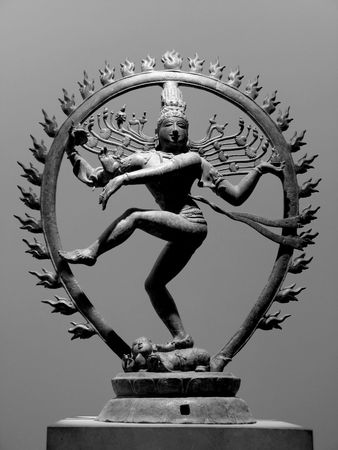 black and white image of a dancing shiva sculptureの写真素材
