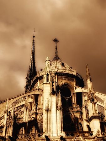 a view of the Notre-Dame Cathedral in Parisの写真素材
