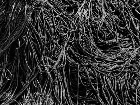 black and white image of a bunch of ropesの写真素材