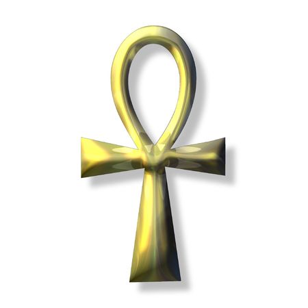 a golden ankh cross over a white backgroundの写真素材